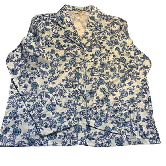 NEW Appleseed's Pajama Set Large Blue & White Floral Satin Relaxed Fit Cottage - Picture 3 of 16